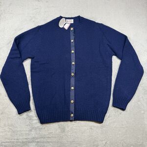 VTG Lady Clansman 100% Scottish Shetland Wool Cardigan Blue Gold Buttons Size 42